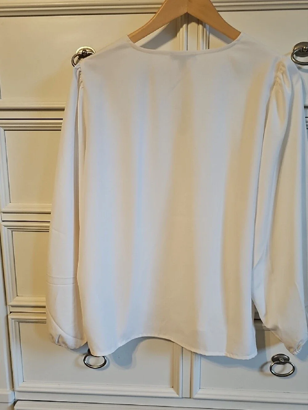 J. Crew Cream Long-Sleeve Keyhole Blouse with Puff Sleeves